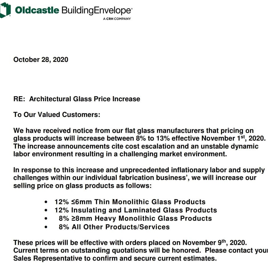 Glass price increase Modern Glass Price Increase Update Glass